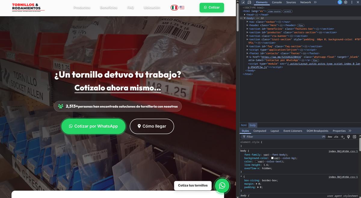 Web Tornillos y Rodamientos — catálogo filtrable por medida y norma